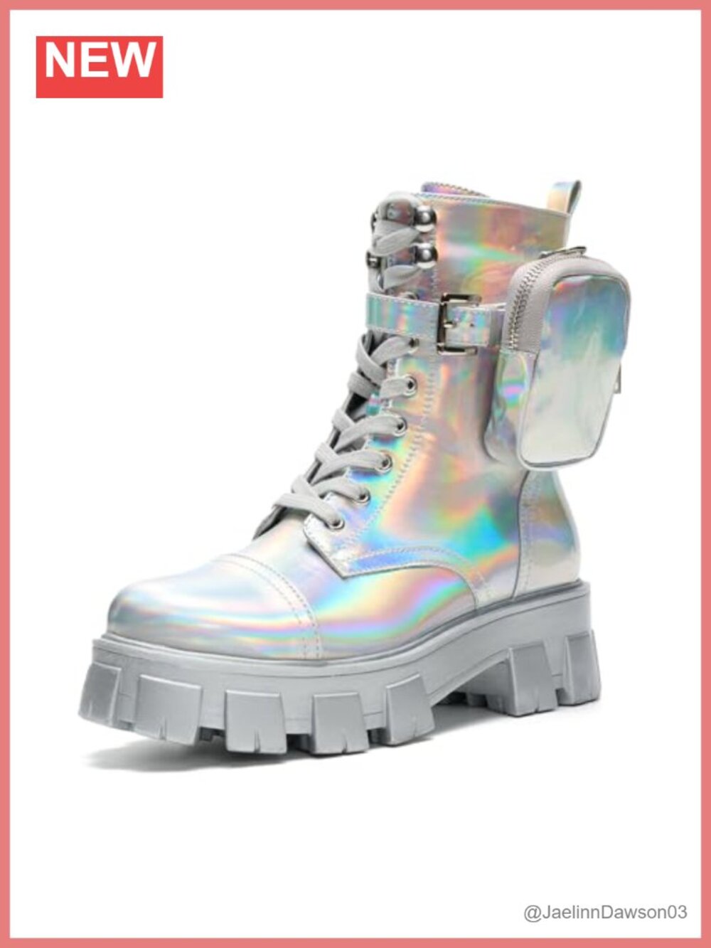 Platform Combat Boots Lace Up Chunky Ankle Booties with Zippered Pouch